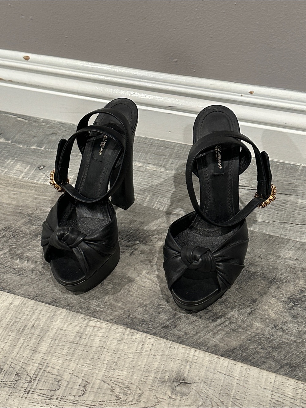 Dolce & Gabbana Black Knotted Platform Heeled Sandals